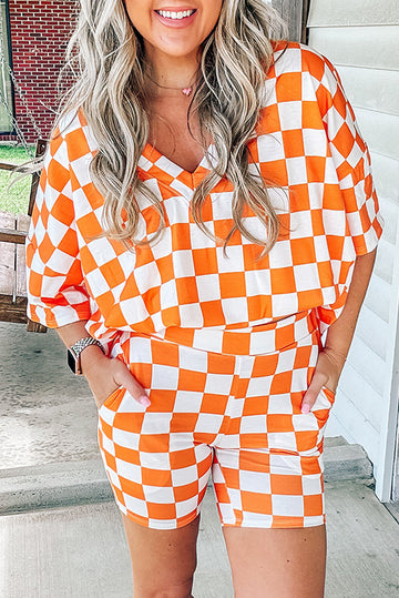 Orange Checkerboard Tee and Shorts Lounge Set