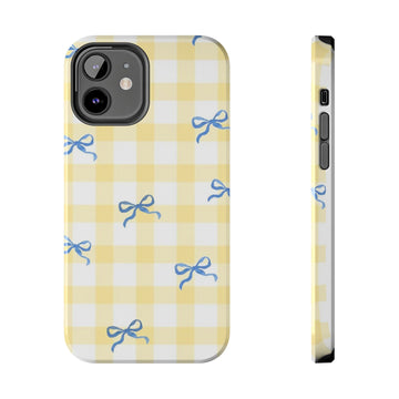 Yellow Gingham with Blue Bows Tough Phone Case