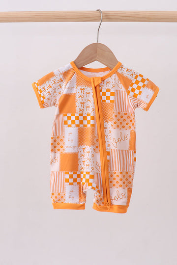 Orange floral checkered bamboo romper