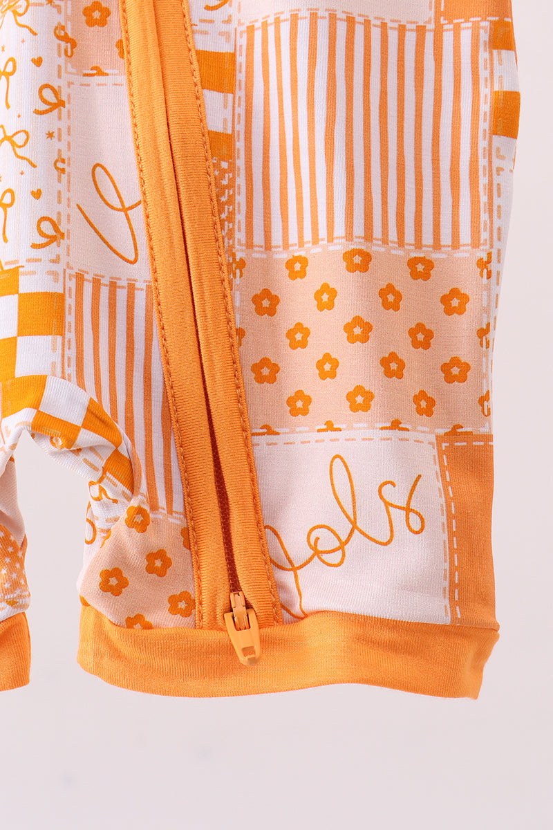 Orange floral checkered bamboo romper
