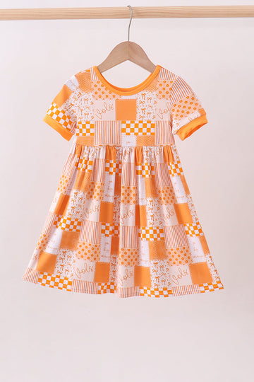 Orange floral checkered bamboo dress