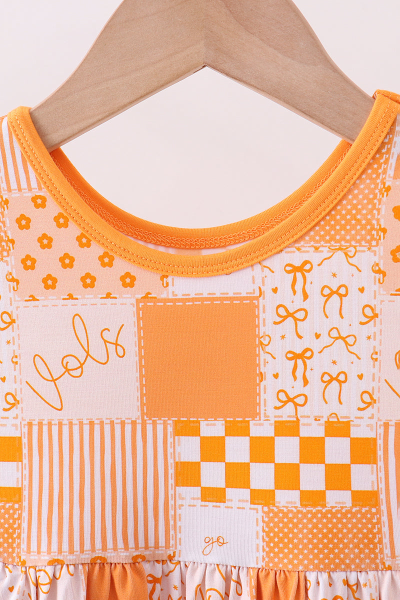 Orange floral checkered bamboo dress