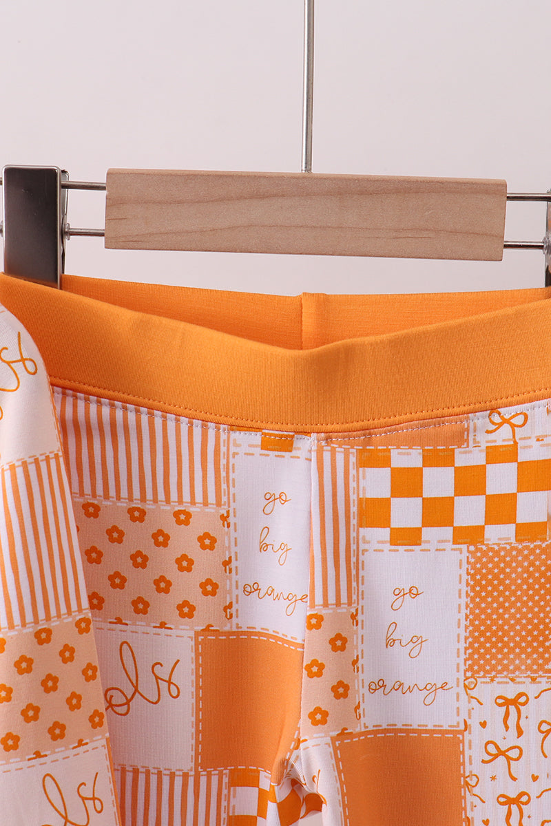 Orange floral checkered long sleeve bamboo pajama set