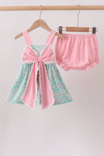 Pink Bow Floral Bloomer Set