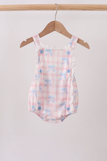 Pink Gingham Bow Print Lace Bubble