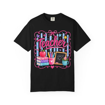 Teacher Colorful School Supplies Comfort Color Graphic Tee