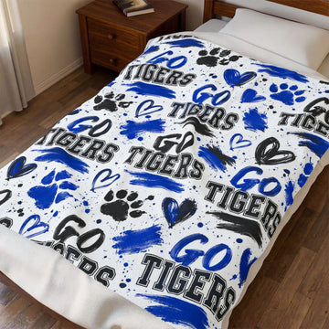 Go Tigers Blue Paw Prints & Hearts Spirit Blanket