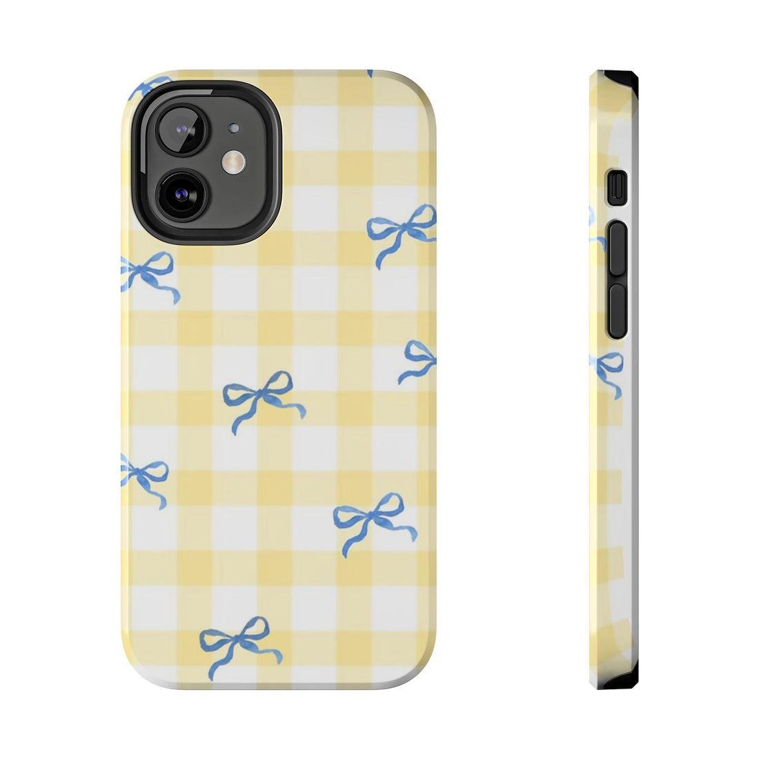 Yellow Gingham with Blue Bows Tough Phone Case