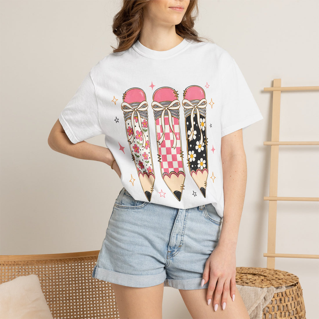 Cute Floral Pencil Comfort Color Graphic Tee