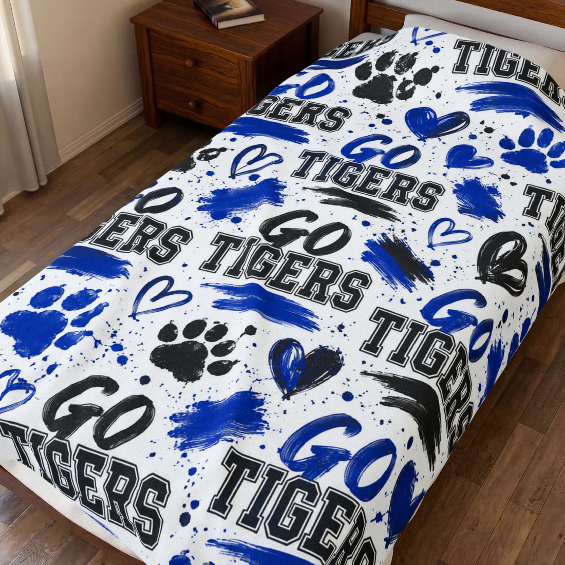 Go Tigers Blue Paw Prints & Hearts Spirit Blanket