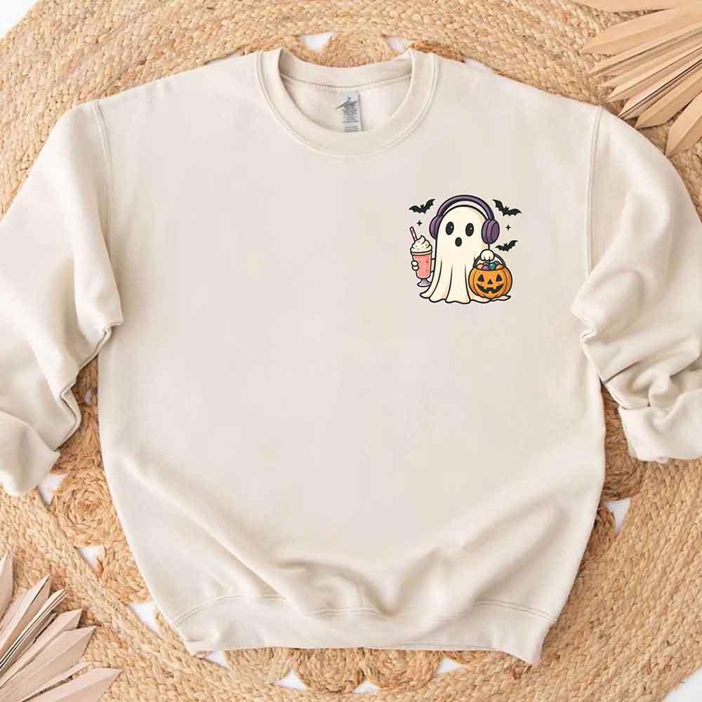 Little Ghost Iced Coffee Sweatshirt – Cute Halloween Ghost Sweatshirt