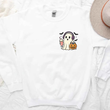 Little Ghost Iced Coffee Sweatshirt – Cute Halloween Ghost Sweatshirt