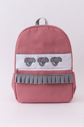 Maroon Elephant embroidery gingham ruffle backpack