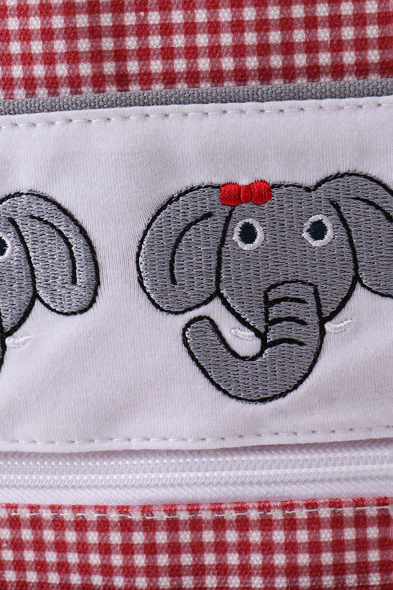 Maroon Elephant embroidery gingham ruffle backpack