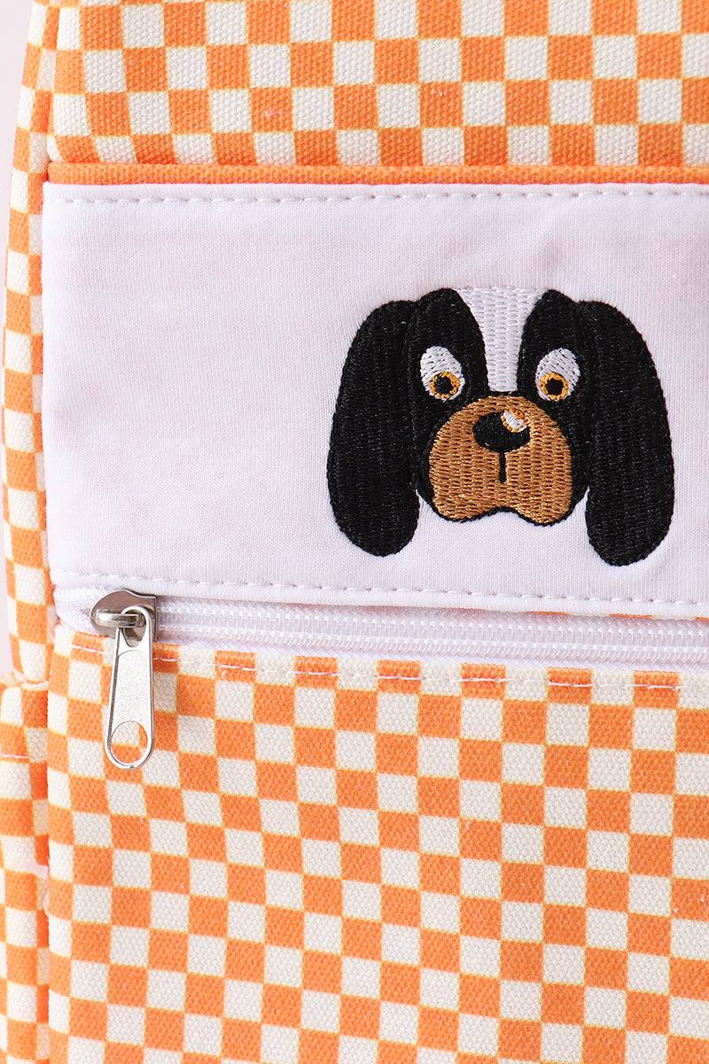 Orange embroidery checkered backpack