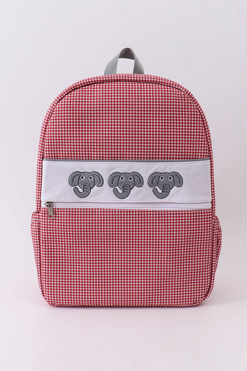 Maroon Elephant embroidery gingham backpack
