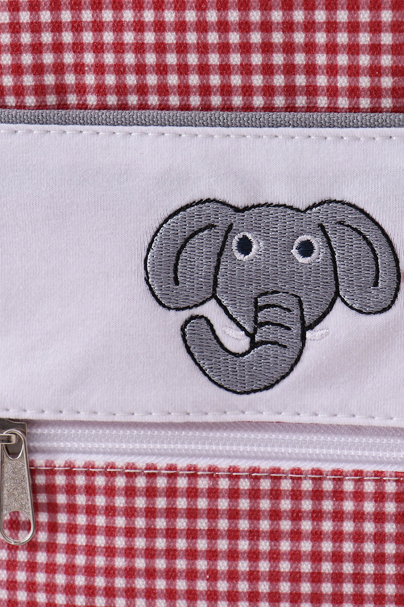 Maroon Elephant embroidery gingham backpack
