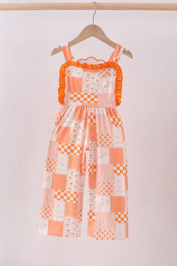 Orange patchwork ruffle jumpsuit