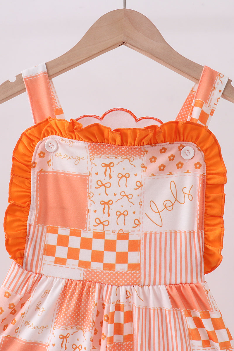 Orange patchwork ruffle jumpsuit