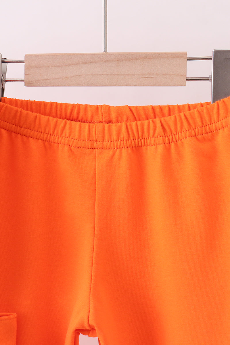 Orange embroidery stripe ruffle pants set