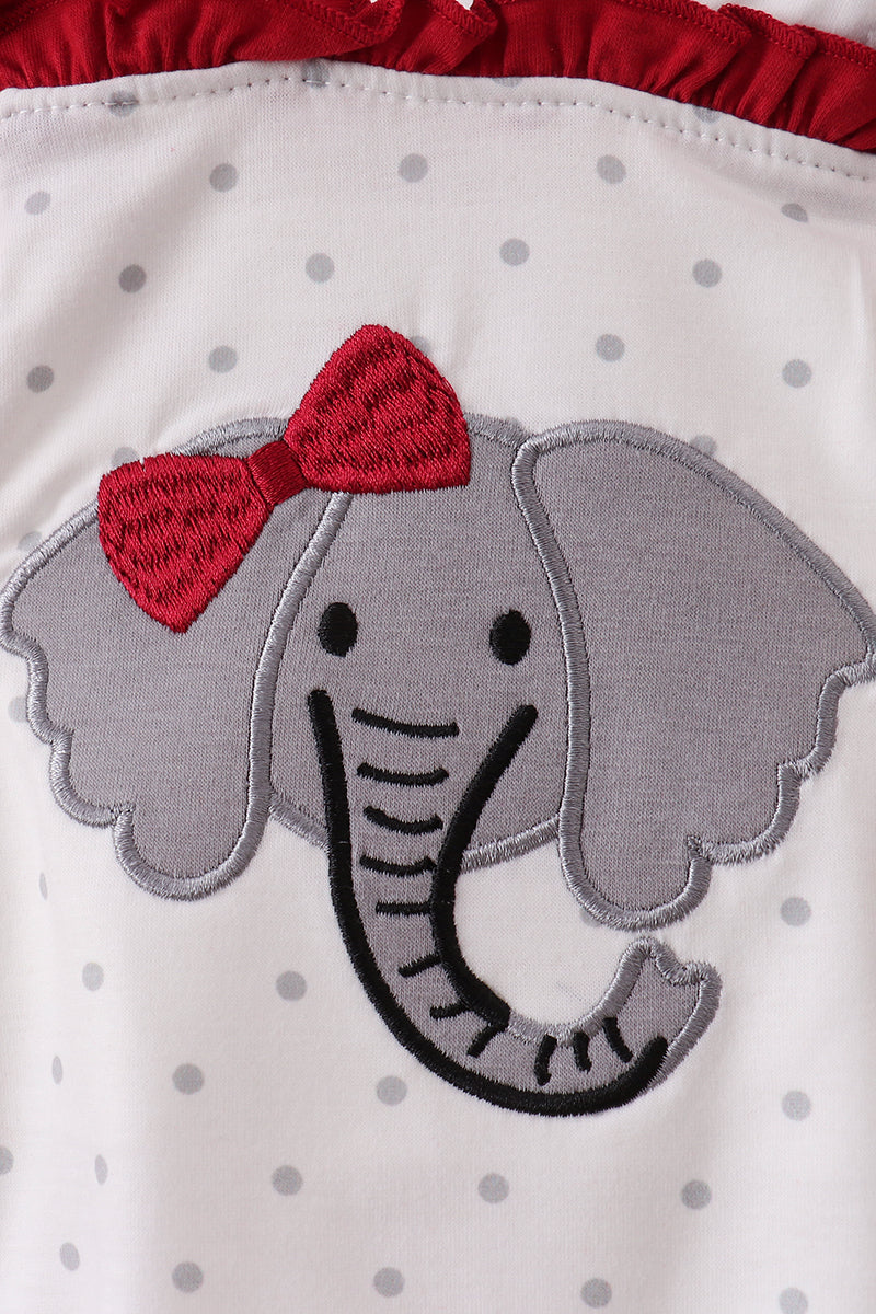 Maroon Elephant Applique Ruffle Bubble