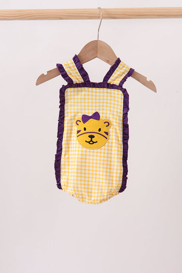 Purple Tiger Applique Ruffle Bubble