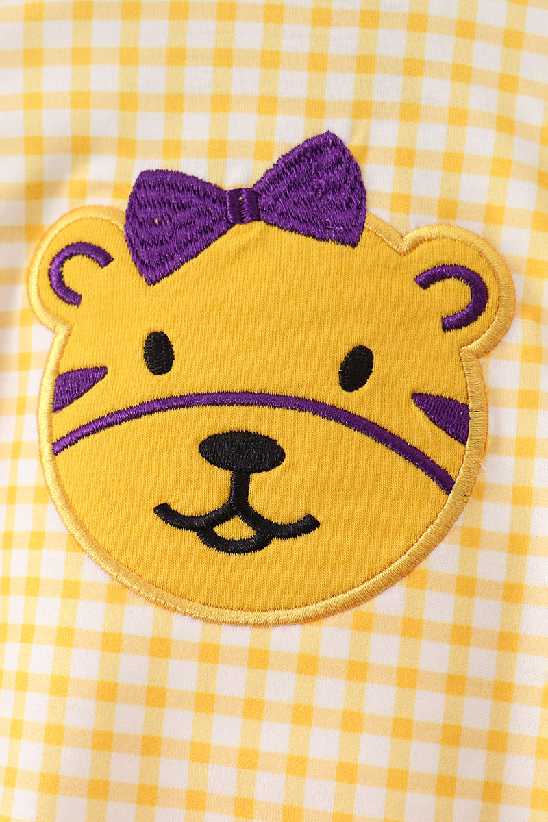 Purple Tiger Applique Ruffle Bubble