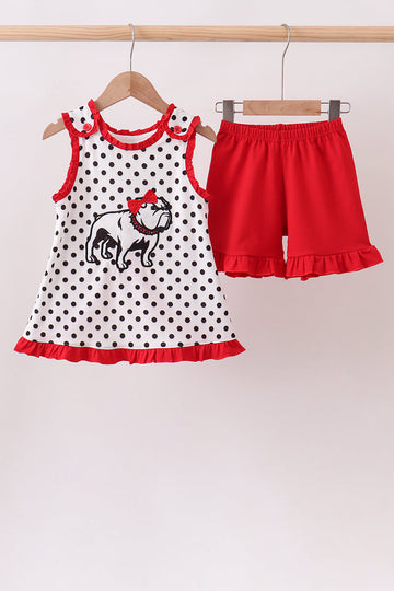 Red Bulldog Applique Ruffle Set