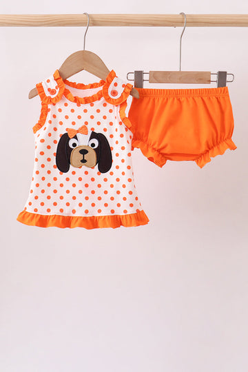 Orange Dog Appliqué Bloomer Set